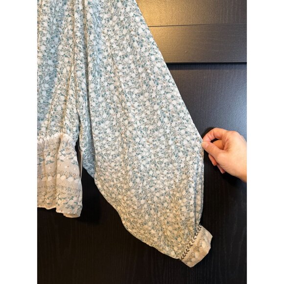 Free People If I Had You Printed Beaded Long Sleeve Sheer Peasant Blouse Large - Picture 5 of 11